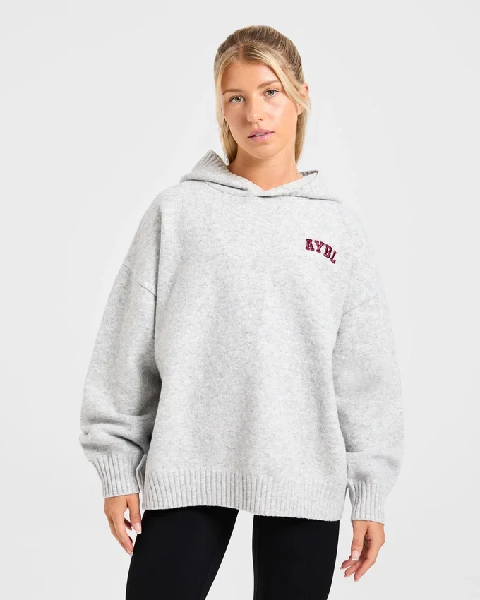 Varsity Minimal Logo Oversized Knitted Hoodie