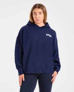 Varsity Minimal Logo Oversized Knitted Hoodie