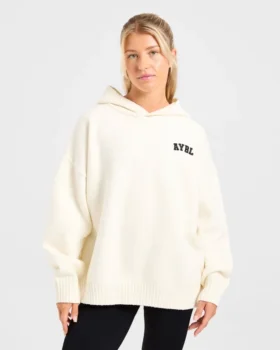 Varsity Minimal Logo Oversized Knitted Hoodie