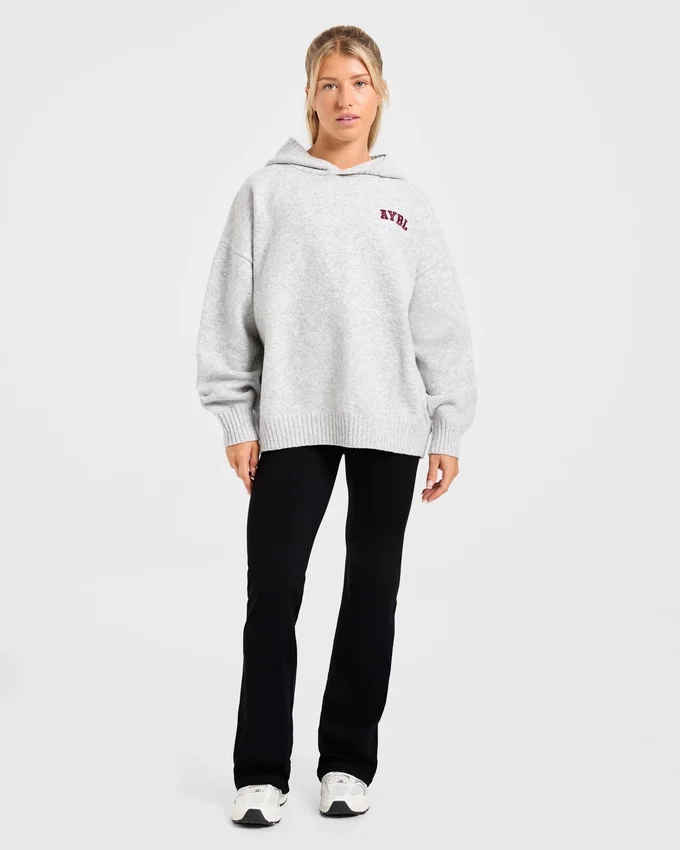 Varsity Minimal Logo Oversized Knitted Hoodie
