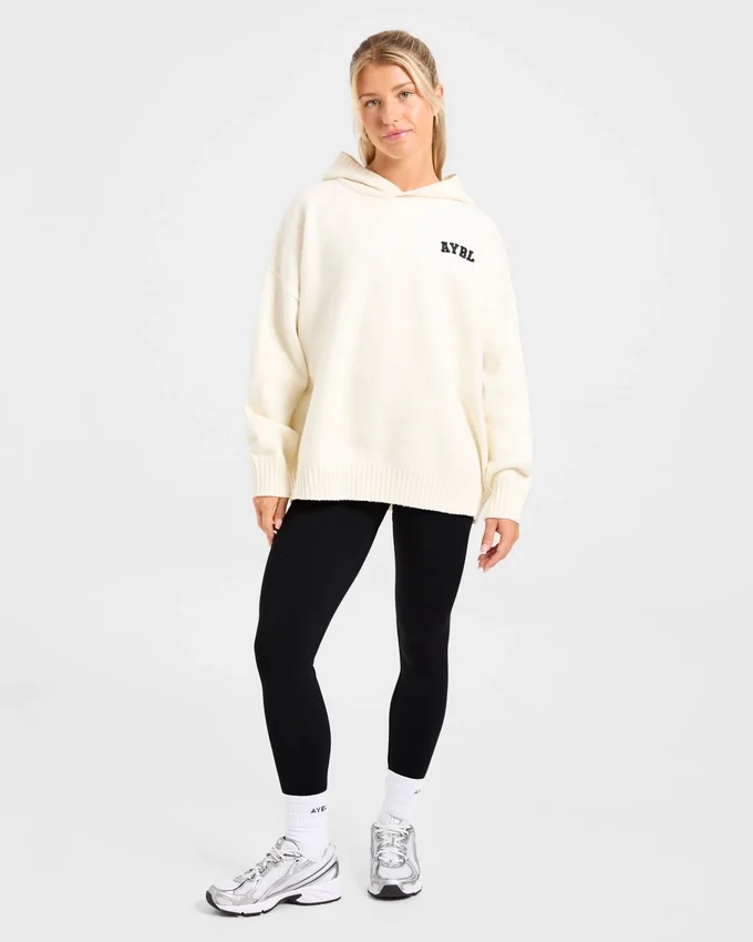 Varsity Minimal Logo Oversized Knitted Hoodie