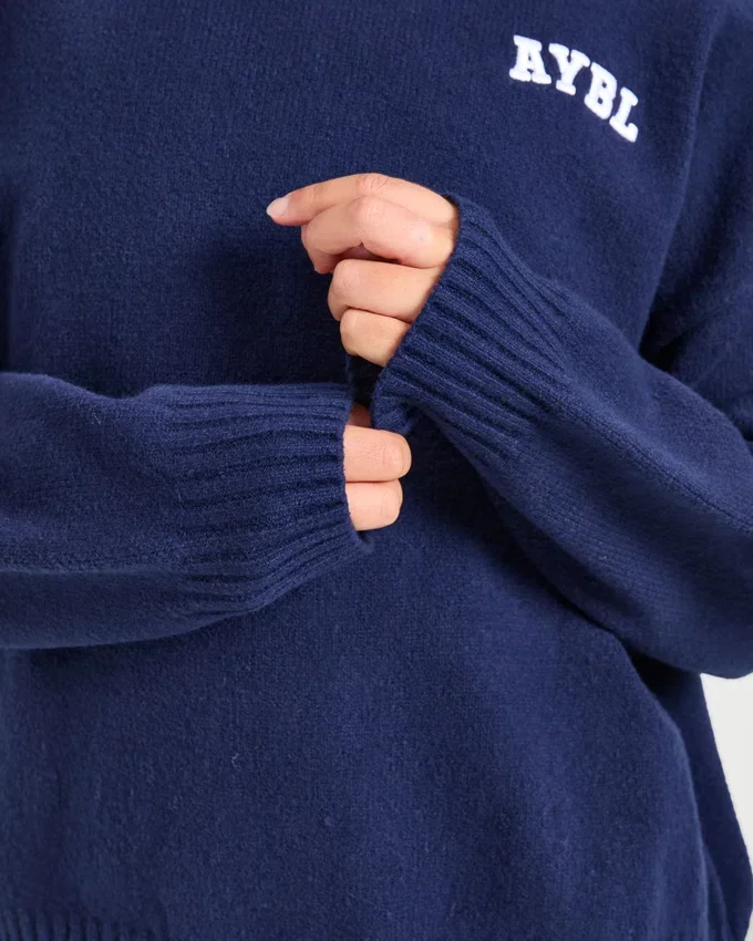 Varsity Minimal Logo Oversized Knitted Hoodie