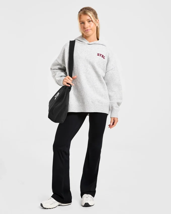 Varsity Minimal Logo Oversized Knitted Hoodie