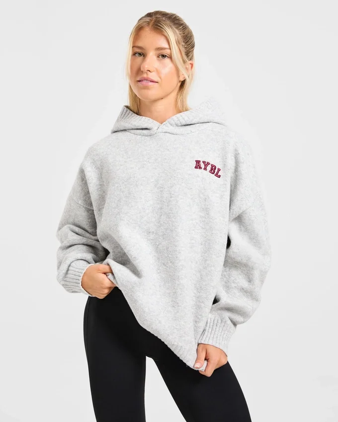 Varsity Minimal Logo Oversized Knitted Hoodie