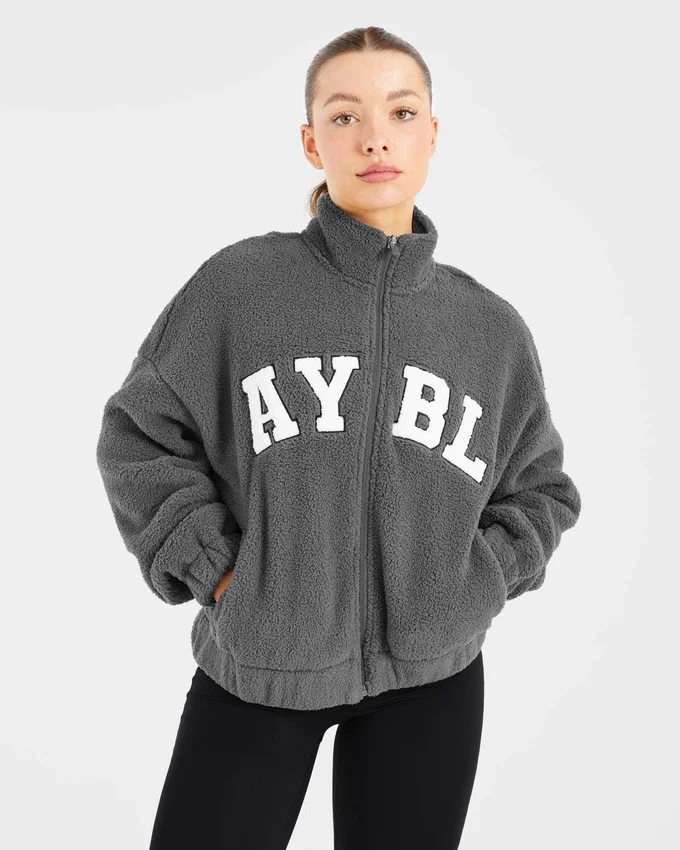 Varsity Oversized Fleece Zip Up Jacket