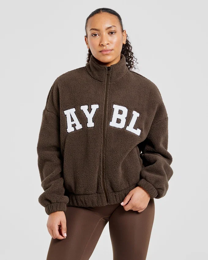 Varsity Oversized Fleece Zip Up Jacket