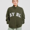 Varsity Oversized Fleece Zip Up Jacket