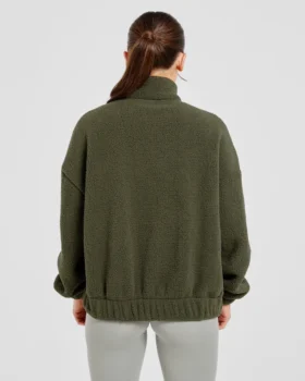 Varsity Oversized Fleece Zip Up Jacket