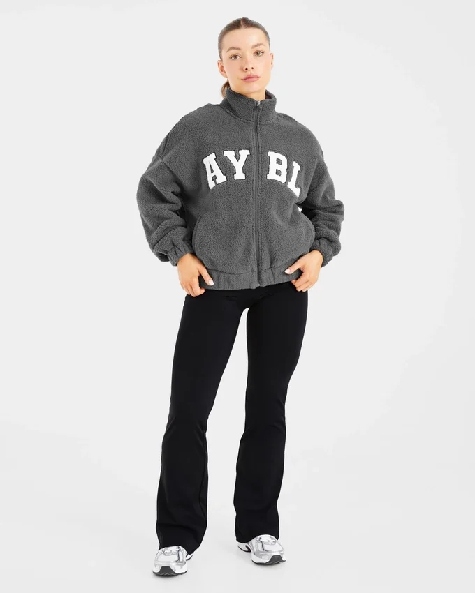 Varsity Oversized Fleece Zip Up Jacket