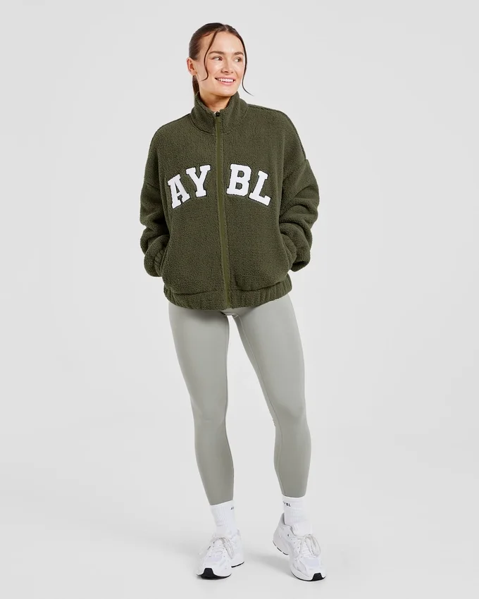 Varsity Oversized Fleece Zip Up Jacket