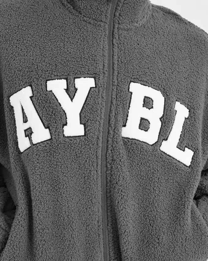 Varsity Oversized Fleece Zip Up Jacket