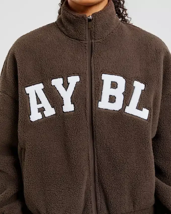 Varsity Oversized Fleece Zip Up Jacket
