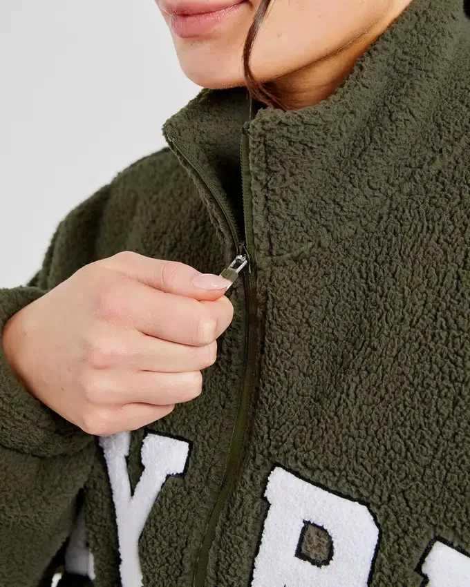 Varsity Oversized Fleece Zip Up Jacket