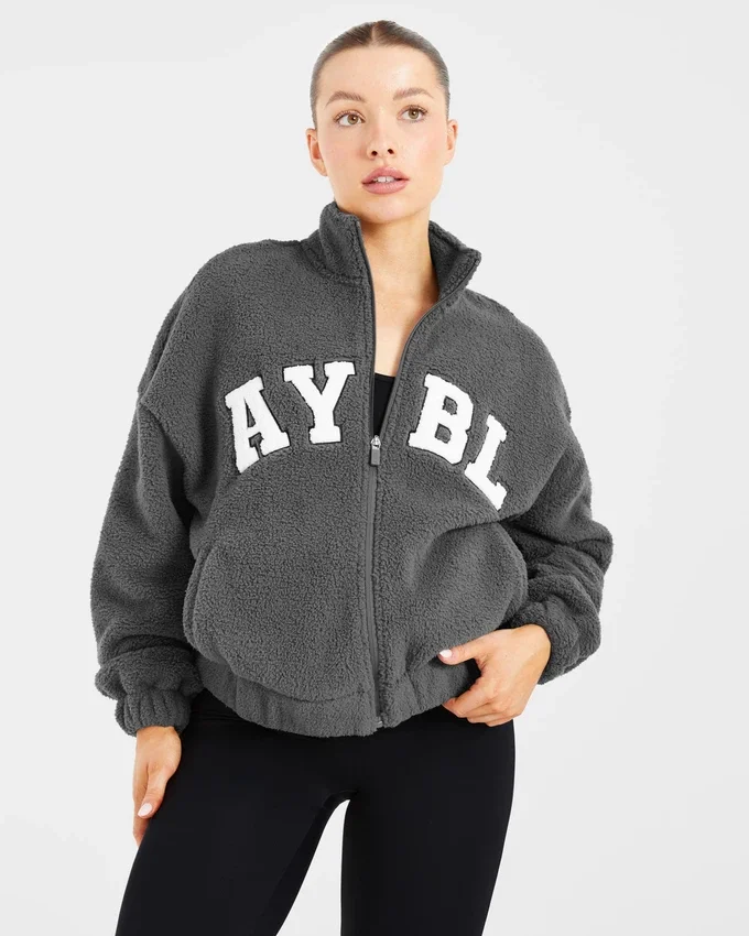 Varsity Oversized Fleece Zip Up Jacket
