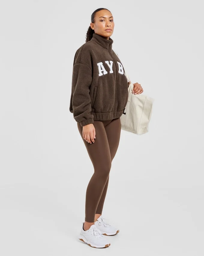 Varsity Oversized Fleece Zip Up Jacket