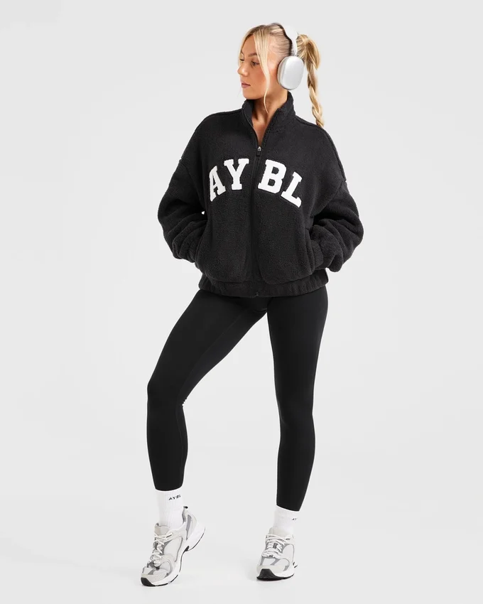 Varsity Oversized Fleece Zip Up Jacket
