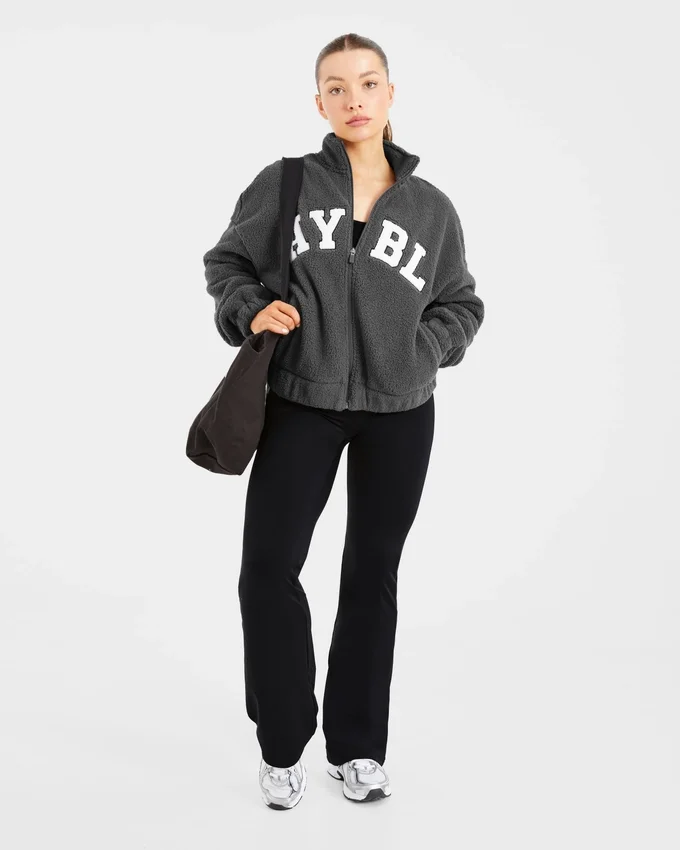 Varsity Oversized Fleece Zip Up Jacket