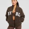 Varsity Oversized Fleece Zip Up Jacket