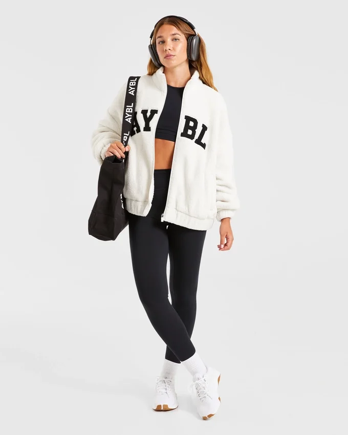 Varsity Oversized Fleece Zip Up Jacket