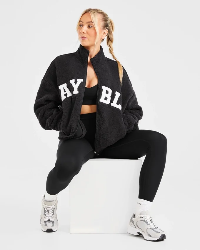 Varsity Oversized Fleece Zip Up Jacket